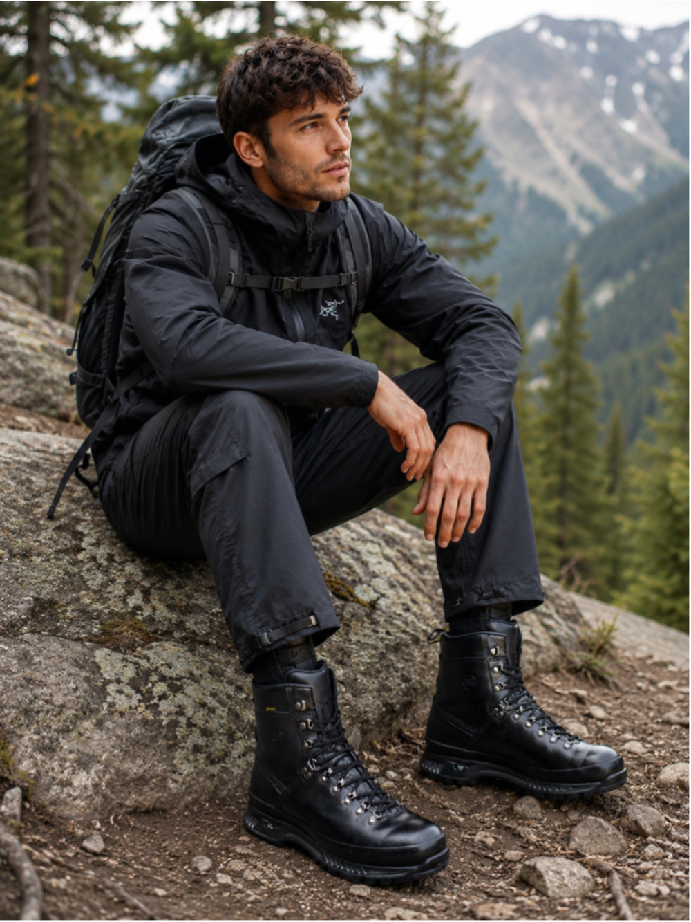 Hanwag Hiking Boots Men’s 12 GTX Vibram Leather Gorpcore Techwear Hiking Black